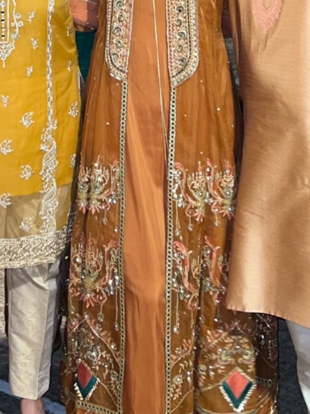 4 Pieces: Pakistani Embroidered Rust Orange Women's Dress